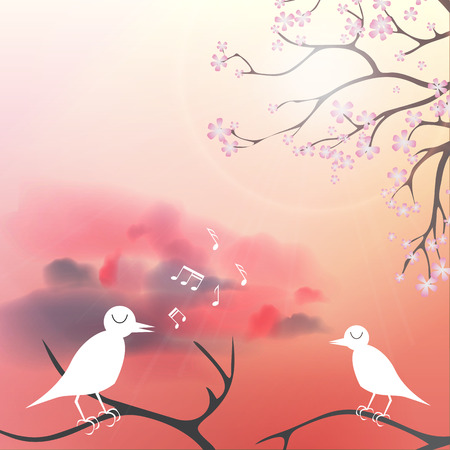 Beautiful Flowering Japanese Cherry Background のイラスト素材