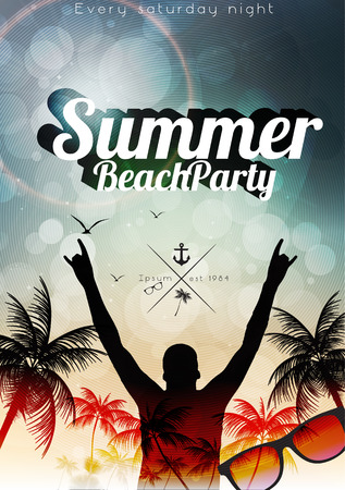 Summer Beach Party Flyer Template - Vector Illustrationのイラスト素材