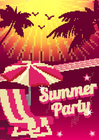 Retro Summer Party Pixel Design Poster Illustrationのイラスト素材