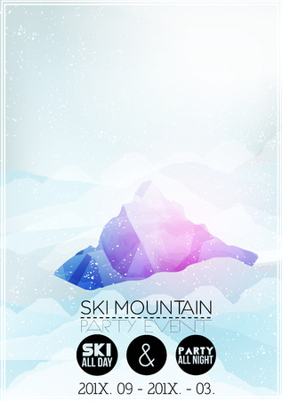 Ski Party Poster Template with Mountain in Clouds - Vector Illustrationのイラスト素材