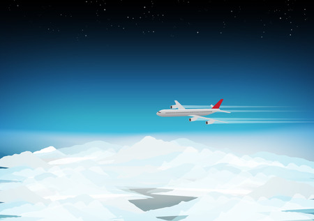 Passenger Plane Above the Clouds - Vector Illustrationのイラスト素材