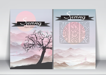 Abstract Flyer Brochure Design Template of Spring Season with Abstract Trees - Vector Illustrationのイラスト素材