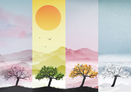 Four Seasons Banners with Abstract Trees - Vector Illustrationのイラスト素材