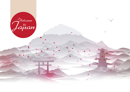 Japanese Vintage Background Postcard Template - Vector Illustrationのイラスト素材