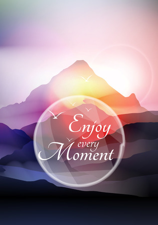 Enjoy Every Moment Phrase on Mountain Background - Vector Illustrationのイラスト素材