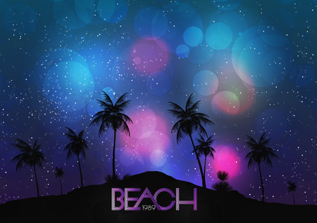 Sunrise Mountain Landscape with Palm tree - Vector Illustrationのイラスト素材