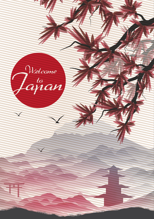 Japanese Vintage Background Postcard Template - Vector Illustrationのイラスト素材