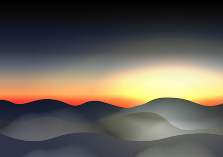 Twilight Sky Mountains in the Fogのイラスト素材