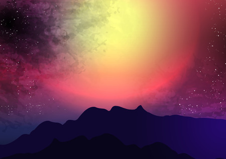 Sunset or Dawn Over the Mountains Landscape - Illustrationのイラスト素材