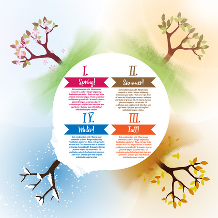 Four Seasons Spring, Summer, Autumn, Winter with Abstract Trees Infographic - Illustrationのイラスト素材