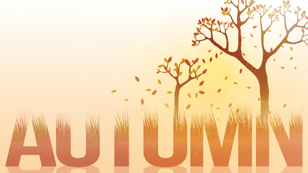 Autumn Word with Trees and Falling Leaves - Vector Illustrationのイラスト素材