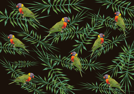 Parrots in the Jungle Seamless Background - Vector Illustration