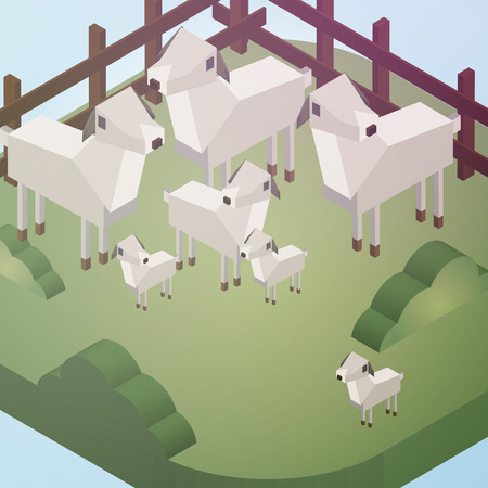 Sheep on a Field Isometric Style - Vector Illustrationのイラスト素材
