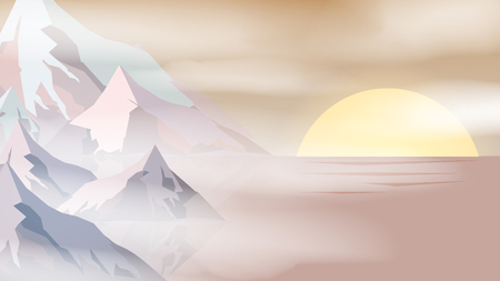 Minimal Abstract Cliffs Near Sea Sunset Scene - Vector Illustrationのイラスト素材