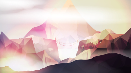 Hangbridge in the Mountains - Vector Illustrationのイラスト素材