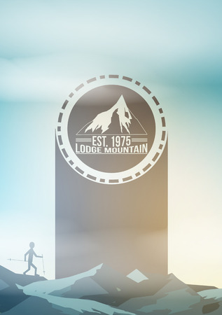 Ski Mountain Poster Template with Nordic Walking Manのイラスト素材