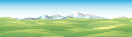 Rural Summer Meadow Landscape with Mountains Panorama  - Vector Illustrationのイラスト素材