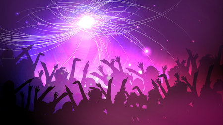 Party People Crowd, Festive Disco Event Background - Vector Illustrationのイラスト素材