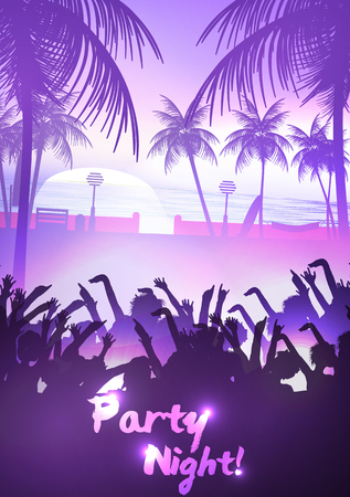 Night Summer Beach Party Flyer - Vector Illustrationのイラスト素材