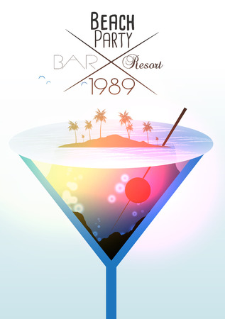 Cocktail with Tropical Island Party Invitation Poster - Vector Illustrationのイラスト素材