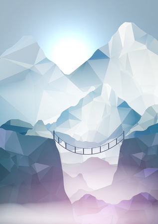 Hangbridge in the Mountains - Vector Illustration.のイラスト素材