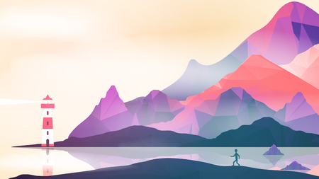 Lighthouse on an island with navigation lightのイラスト素材