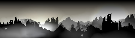 Destroyed city Panorama, Buildings in Ruin - Vector Illustrationのイラスト素材