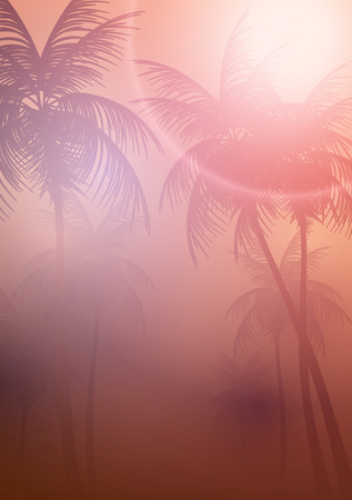 Tropical Sunset with Palm Trees - Vector Illustrationのイラスト素材