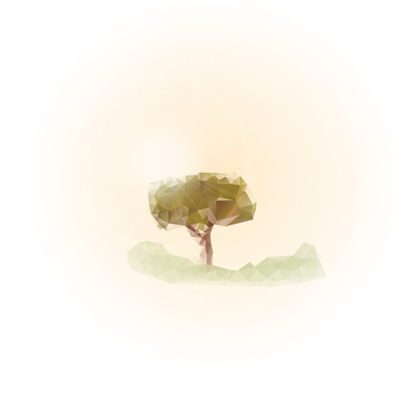 Geometric Summer with Lush Grass and Tree Vector Illustrationのイラスト素材