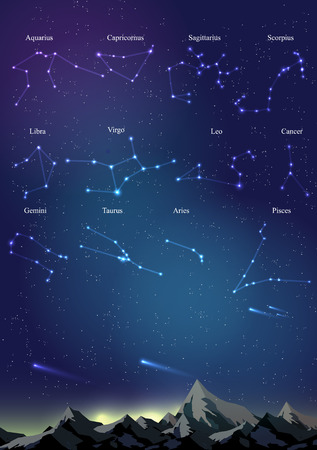 Constellations Star Map over Mountains templateのイラスト素材