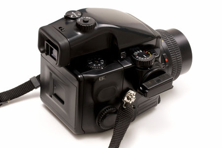 Black camera isolated on white