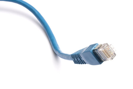 Blue network cable on white