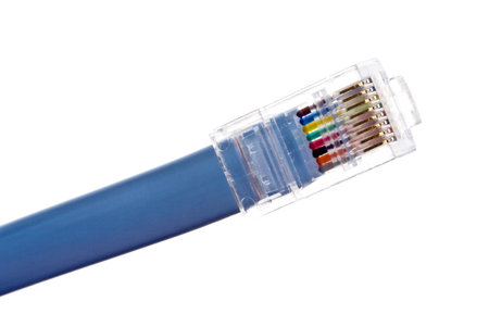Blue network cable on white