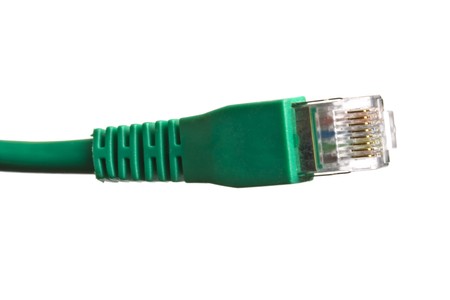 Green network plug isolated on white backgroundの写真素材