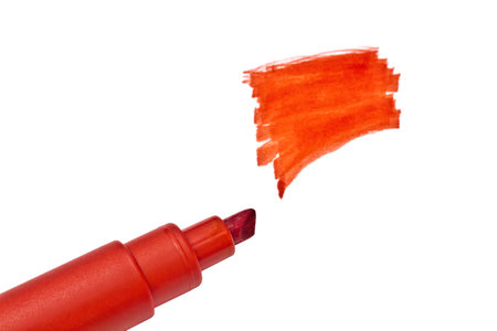 Red highlighter isolated on white background の写真素材