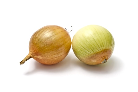 Onions isolated on white backgroundの写真素材