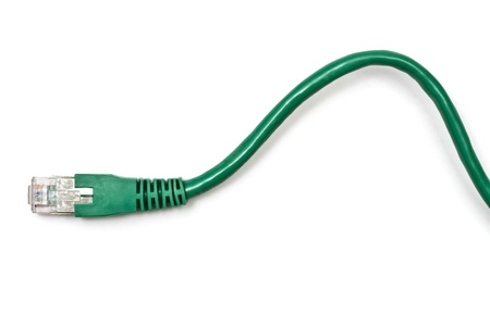 Green network plug isolated on whiteの写真素材