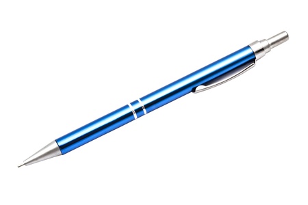 Blue mechanical pencil isolated on white backgroundの写真素材
