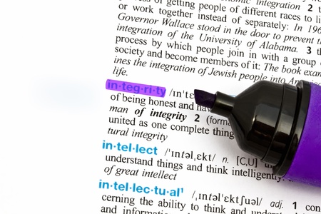 The word " integrity" highlighted in a dictionaryの写真素材
