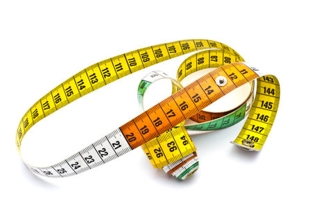 Colorful tape measure isolated on white background 