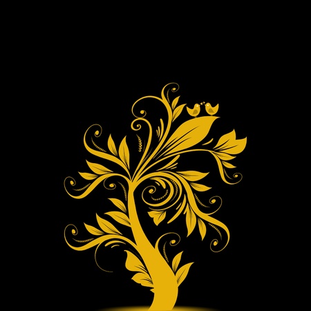 Beautiful abstract art tree with hearts and birds のイラスト素材