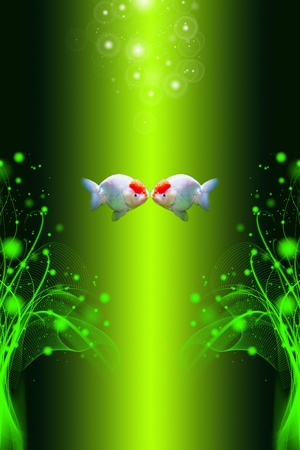 Beautiful abstract background of bokeh light and kissing fishesのイラスト素材
