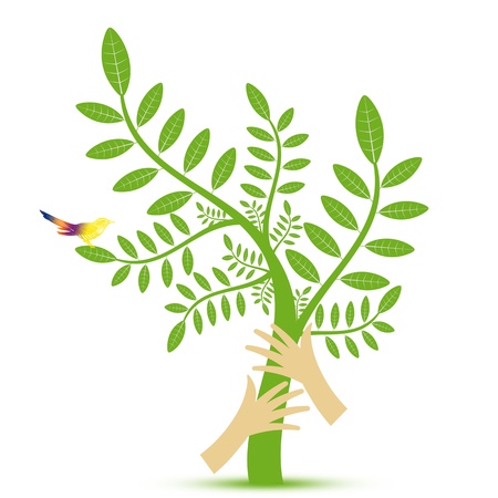 Abstract background of Environmental concept with floral,bird and hand 
のイラスト素材
