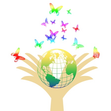 Environmental concept with colorful earth and butterflyのイラスト素材