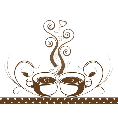 Abstract coffee concept with floral and hearts patternのイラスト素材