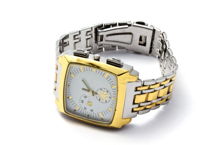 Men's gold wristwatch Isolated on white background 
