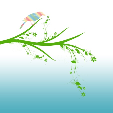 Beautiful bird standing on floral branch closeupのイラスト素材