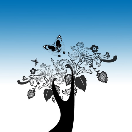 Abstract retro flowers and butterflyのイラスト素材