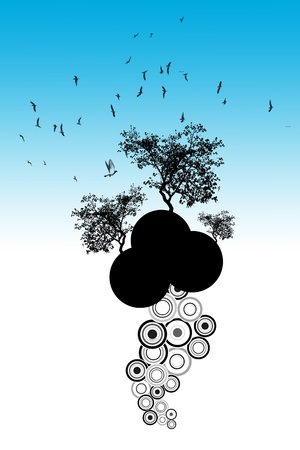 Beautiful silhouette of trees and birds のイラスト素材