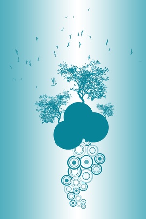 Beautiful silhouette of trees and birds のイラスト素材